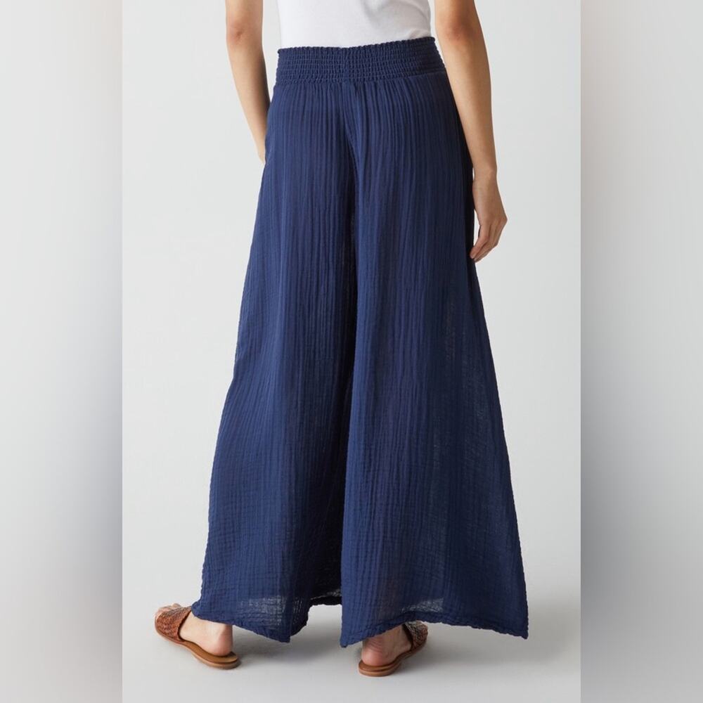 Michael Stars Simba Pants XL SUSIE Cotton Gauze Smocked Waist Wide Leg Navy Blue - Picture 2 of 11